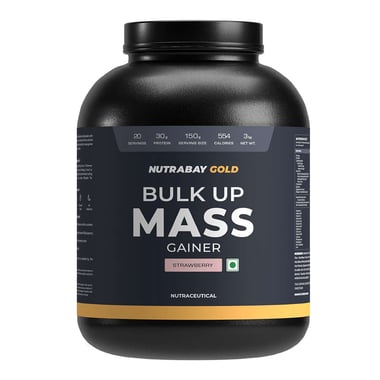 Nutrabay Gold Bulk Up Mass Gainer, 6.6 lb Strawberry