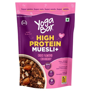 Yogabar 21g Protein Muesli, 850 g Choco Almond + Cranberry