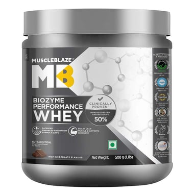 MuscleBlaze Biozyme Performance Whey, 1.1 lb Rich Chocolate