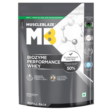 MuscleBlaze Biozyme Performance Whey, 2.2 lb Refill Pack Unflavoured