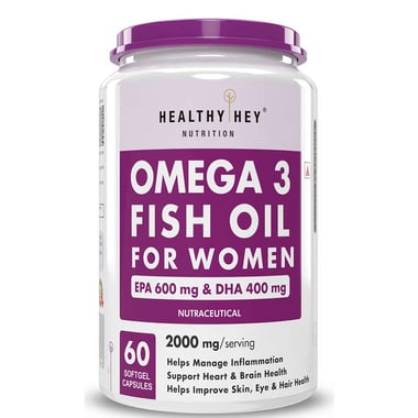 HealthyHey Nutrition Omega 3 Fish Oil for Women,  60 softgels 