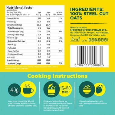 Yogabar 100% Steel Cut Oats,  750 g  Unflavoured (Pack of 3) 