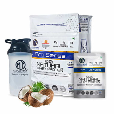 Muscle Trail Pro Series 100% Natural Whey Protein, 50 sachets/pack Coconut (with Free Shaker Inside)