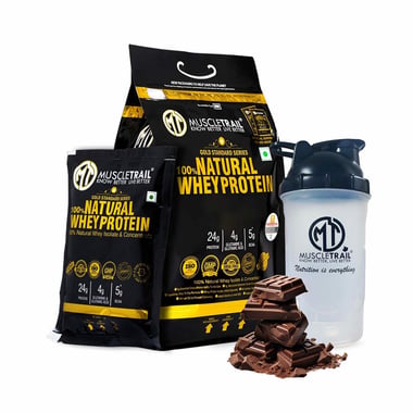 Muscle Trail Gold Standard Series 100% Natural Whey Protein, 60 sachets/pack Dutch Chocolate (with Free Shaker Inside)