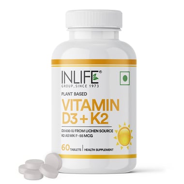 INLIFE Plant Based Vitamin D3 (600 IU) + K2 (MK7), 60 tablet(s) Unflavoured