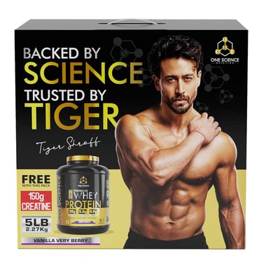 One Science 100% Premium Whey Protein., 5 lb Vanilla Very Berry - with Free 150g Creatine