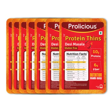 Prolicious Protein Thins Snack Chips, Desi Masala (Pack of 7) 50 g
