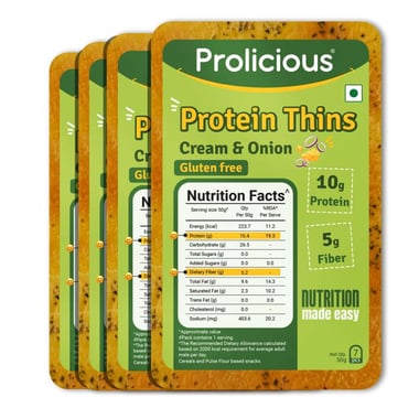 Prolicious Protein Thins Snack Chips, Cream & Onion (Pack of 4) 50 g