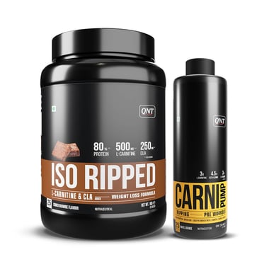 QNT ISO Ripped & Carnipump Ripping Pre-workout 500ml Navel Orange Combo,  2.2 lb  Choco Brownie 