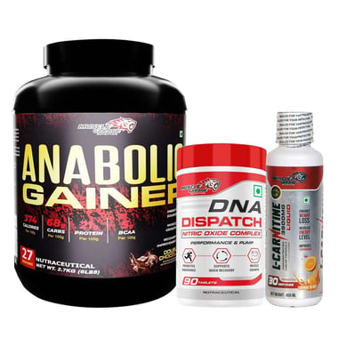 Muscle Garage Anabolic Gainer 5.95 lb Chocolate & DNA Dispatch Nitric Oxide Complex 90 Tabs with Creatine Combo,  0.55 lb  Unflavoured 