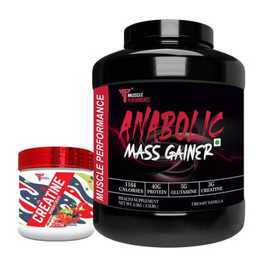 Muscle Performance Anabolic Mass Gainer with Creatine Monohydrate 0.66 lbs Combo, 5.5 lb Creamy Vanilla