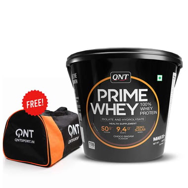 QNT Prime Whey & Gym Bag Black, 8.8 lb Choco Badam