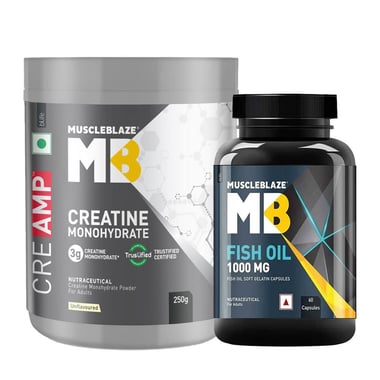 MuscleBlaze Creatine Monohydrate CreAMP 250g & Fish Oil 60 caps Combo