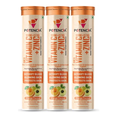 Potencia Amla Vitamin C + Zinc Effervescent, 15 tablet(s) Orange (Pack of 3)