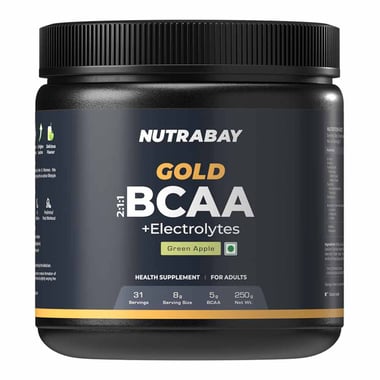 Nutrabay Gold 2:1:1 BCAA + Electrolytes, 0.55 lb 31 Servings Green Apple