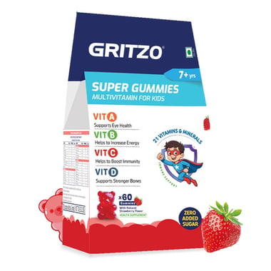Gritzo Super Gummies Multivitamin for Kids,  60 gummies  Strawberry  7+ Yrs 