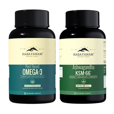 Rasayanam Ashwagandha KSM-66 & Plant Based Omega 3 Combo,  60 capsules 