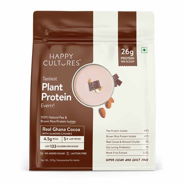 Happy Cultures Tastiest Plant Protein, 1.11 lb Real Ghana Cocoa with Almond Chunks