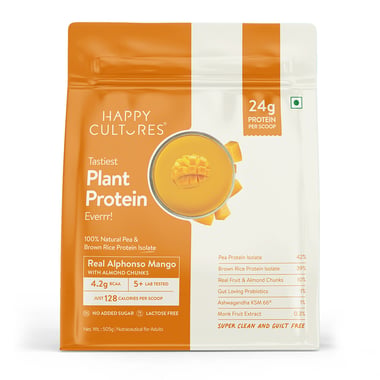 Happy Cultures Tastiest Plant Protein, 1.11 lb Real Alphonso Mango with Almond Chunks