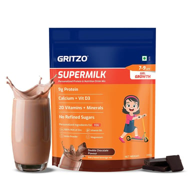 Supermilk Gritzo Growth for Girl 7 to 9 years, 335 g Double Chocolate (Pouch)