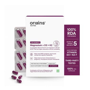 Origins Nutra Magnesium + D3 + K2 for Women,  Unflavoured  56 capsules 