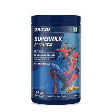 Supermilk Gritzo Growth+ for Boy/Girl 2 to 6 years, 400 g Double Chocolate (Spiderman)