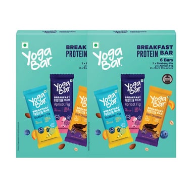 Yogabar Breakfast Protein Variety 600gm (50gm x 12 Bars),  12 Piece(s)/Pack  Blueberry Pie & Apricot Fig and Dark Chocolate 