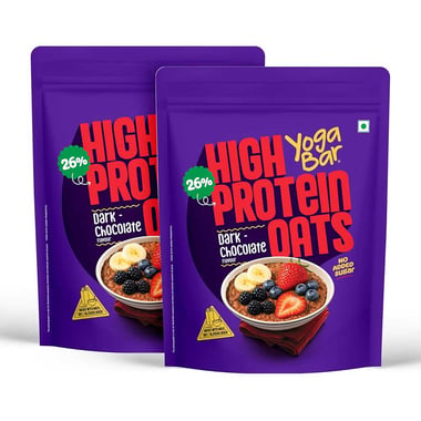Yogabar 26g High Protein Oats, 1 kg Dark Chocolate (Pack of 2)