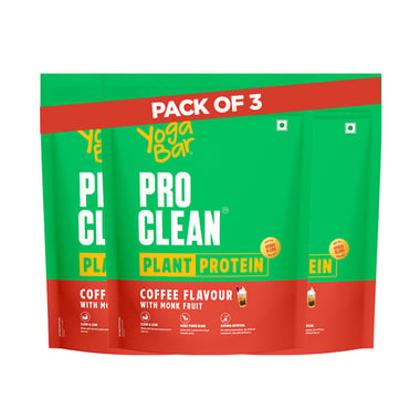 Yogabar Pro Clean Plant Protein, 1.1 lb Coffee with Monk Fruit (Pack of 3)