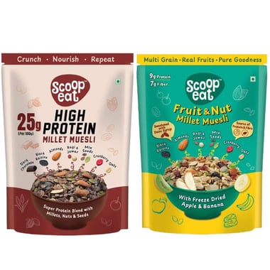 Scoopeat Millet Muesli Combo,  2 Piece(s)/Pack  Fruit & Nut Muesli 400g & 25g High Protein Muesli- 400g 