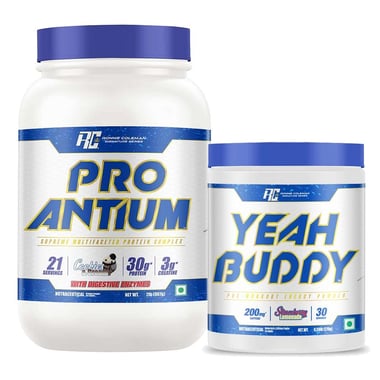 Ronnie Coleman Pro-Antium Whey Protein 2 lb Cookies and Cream & Yeah Buddy Pre-Workout Powder 0.59 lb Strawberry Lemonade Combo