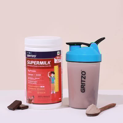 Gritzo SuperMilk Height+ for 13+ Yrs Boys 400 g Double Chocolate & Shaker Combo