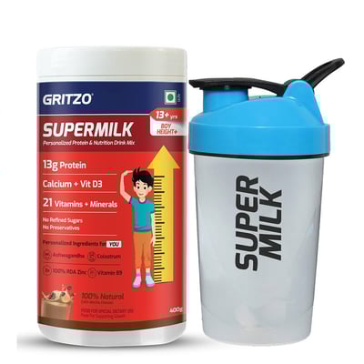 Supermilk Height+ for Boy 13+ years 400g Cafe Mocha and Shaker Combo