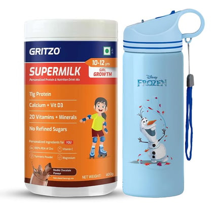 Supermilk Growth for 10 to 12 Yrs Girl 400g Double Chocolate and 700ml Frozen Sipper Combo