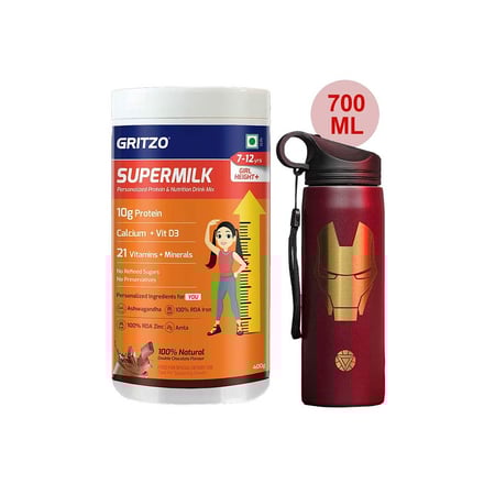 Supermilk Height+ for Girl 7 to 12 Yrs 400g and 700ml Iron Man Sipper Combo