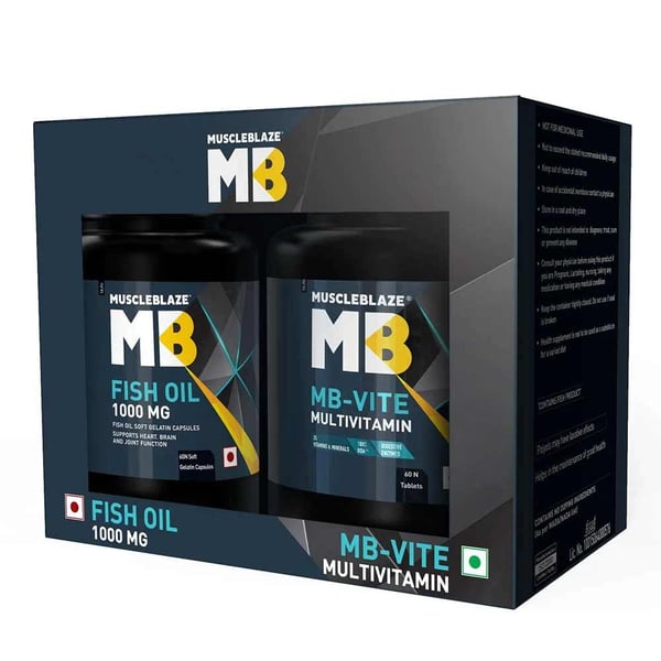 MuscleBlaze Fish Oil 1000mg & MB-Vite Multivitamin Combo OP,  60 tablets  Unflavoured 