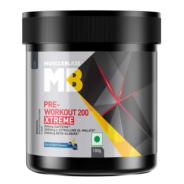 MuscleBlaze PRE Workout 200 Xtreme, 0.22 lb Berry Bolt