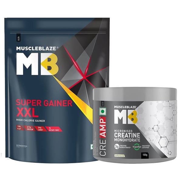 Super Gainer XXL 2 kg Cookies & Cream and Creatine Monohydrate CreAMP 100g Combo