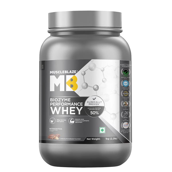 MuscleBlaze Biozyme Performance Whey, 2.2 lb Chocolate Hazelnut Performance Whey