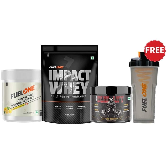 Fuel One Impact Whey Protein 1kg Chocolate & Creatine Monohydrate 120g & Dead-Lift Pre Workout 100g Combo