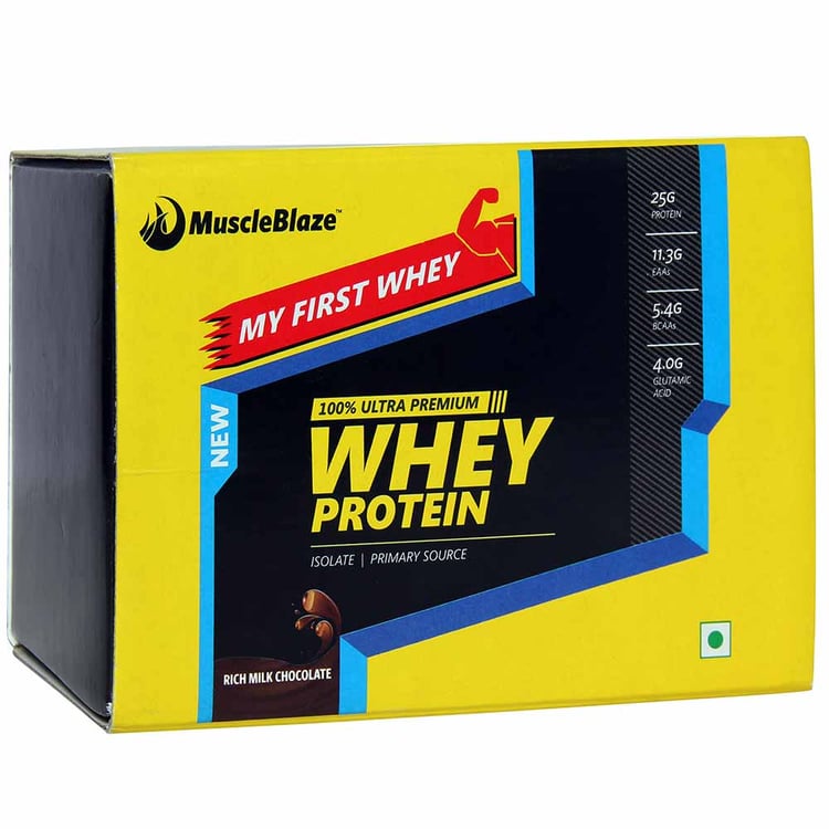 MuscleBlaze My First Whey Protein supplement Powder,  5 sachets/pack  Rich Milk Chocolate 