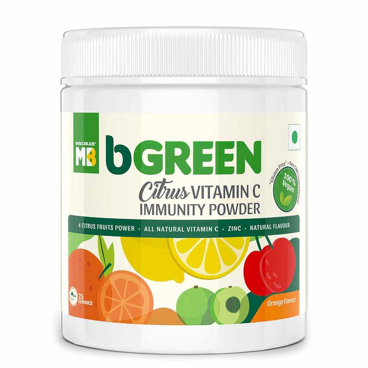 bGREEN Citrus Vitamin C Immunity Powder by MuscleBlaze, 125 g Orange