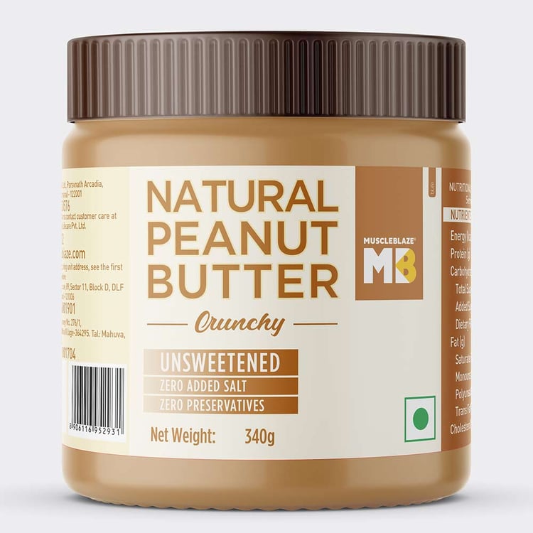 4 - MuscleBlaze Natural Peanut Butter Unsweetened,  0.340 kg  Crunchy 