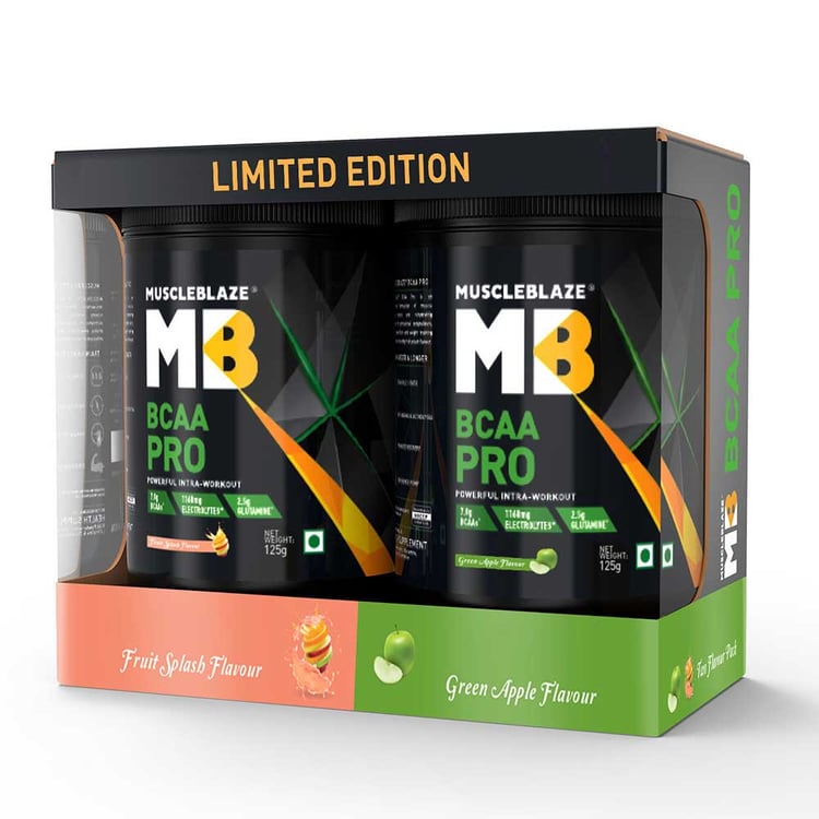MuscleBlaze BCAA Pro Essential Amino Acids, 2 Piece(s)/Pack 16 Servings (Two Flavour Pack)Green Apple & Fruit Splash