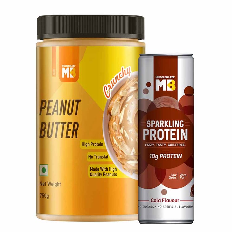 1 - MuscleBlaze Peanut Butter 750 g Crunchy with Sparkling Protein Water,  Cola  250 ml 