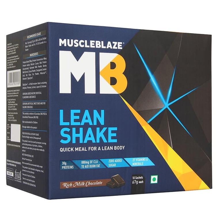 MuscleBlaze Lean Shake,  10 sachets/pack  Rich Milk Chocolate 