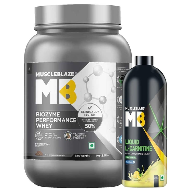 MuscleBlaze Biozyme Performance Whey 1 kg & L-Carnitine 450 ml Lemon Lime Combo