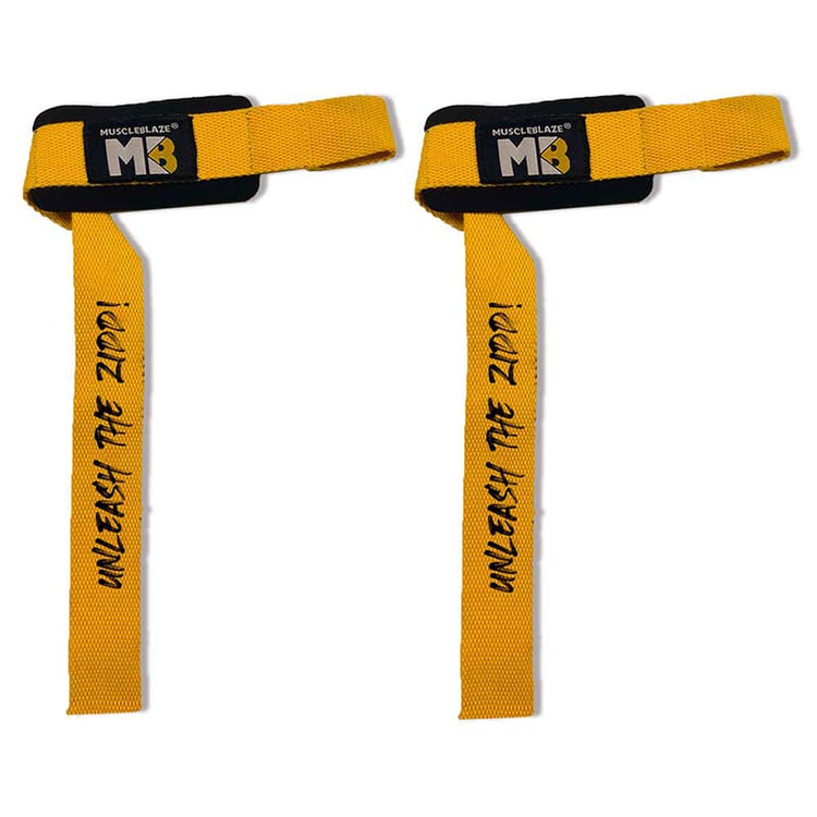 4 - MuscleBlaze Weight Lifting Strap (UNLEASH THE ZIDD !),  Yellow  Free Size 