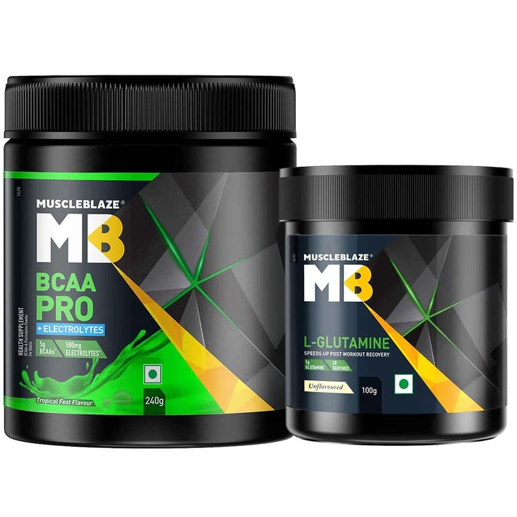 MuscleBlaze BCAA Pro Essential Amino Acids 0.53 lb & L-Glutamine 0.22 lb Combo