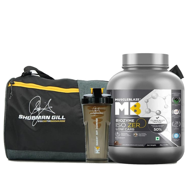 MuscleBlaze Biozyme Iso-Zero 2 kg & 30L Gym Bag & Shaker Combo